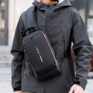 Elsso 海外旅行 運動 防盜鎖 防水斜背包, 黑棕色