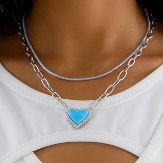 OST 女士薄荷心形銀鍊時尚項鍊