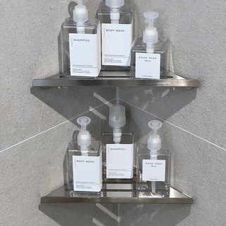 에브리윅 무타공 부착식 304 스텐 무광 코너 선반, 실버, 2개