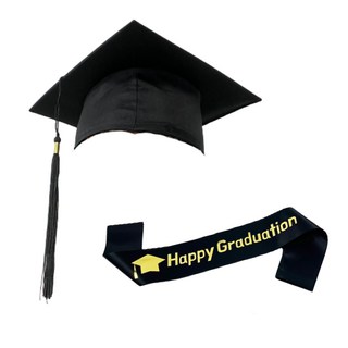 畢業派對 學士帽 + 肩帶 套組, 黑色, 1組