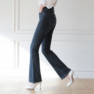 BBAEBBAE 女性三段褲長雙鈕扣高腰半喇叭牛仔褲 長版