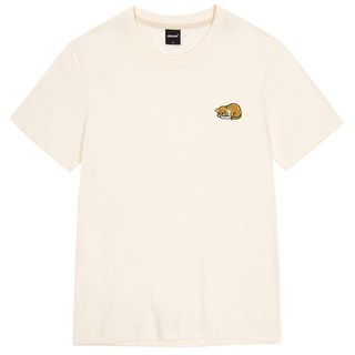 okstar 男女通用透氣瞌睡起司貓刺繡短袖T恤 OTS026, 奶油色