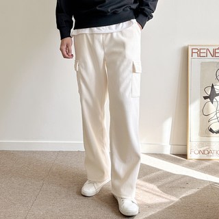 Y.T CLOSET 柔軟刷毛燈芯絨半寬版工裝鬆緊長褲