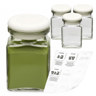 mir 六角食品儲藏室矽膠密封調味罐 150ml x 4入 + 香草方形白色標籤 4入 + 8種調味標籤組, 1套, 調味罐 150ml(4入) + 香草方形(4入) + 8種調味標籤