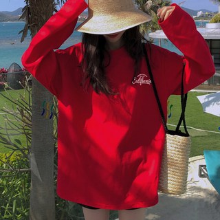 LUNA GIRL 女款字母印花棉質寬版長袖T恤 L24FT080101