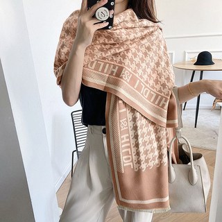 千鳥格羊絨圍巾