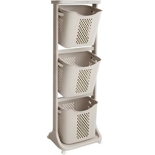 Nature Living 大容量推車式新搖擺三層洗衣籃, 淺褐色