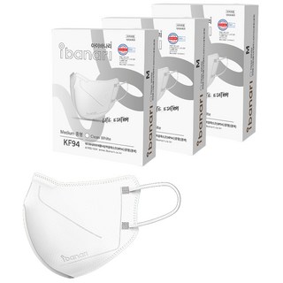 ibanari 空氣黃沙防疫用口罩 M KF94, 白色, 3盒, 10片