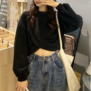 Sonio 女款交叉短版大學T