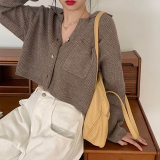 andstyle 女款Mellow Pocket翻領短版長袖針織開襟衫 263581