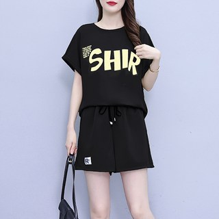 Elsso 女款日常訓練寬鬆大尺碼運動服短袖T恤+短褲套裝