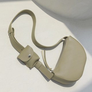 LAMUN 女性用 Hive 半月形斜背包 + 迷你小包, 米色