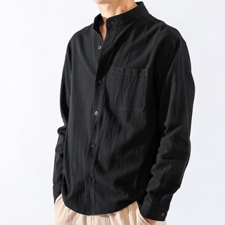 JTL 男士方形單口袋亨利領寬鬆版型襯衫