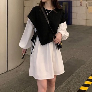 Goodif 女性時尚黑色層次感連身裙 含大尺碼, 黑白色