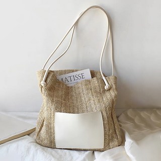 Market Pio 時尚復古草編大容量肩背沙灘包