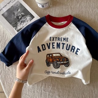 Iyumong 兒童Toiroo配色拉克蘭袖貼布T恤