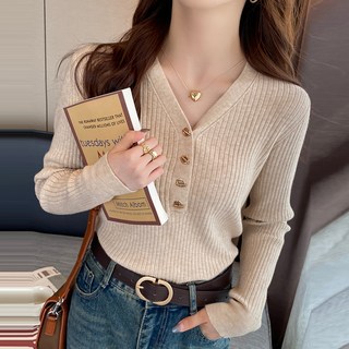 DMELD 女款亨利領休閒針織衫