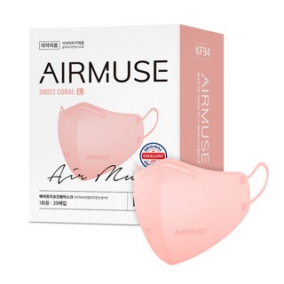 AIRMUSE 多色鳥嘴型口罩 KF94 L號, 珊瑚粉色, 25片, 1盒