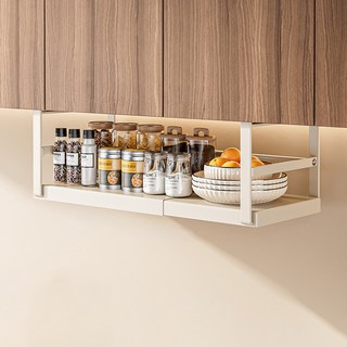 21C Trend Slacan 免鑽孔廚房層架 掛架 上方櫥櫃 長度可調 收納層架 置物架 可調節型, 奶油白, 1個