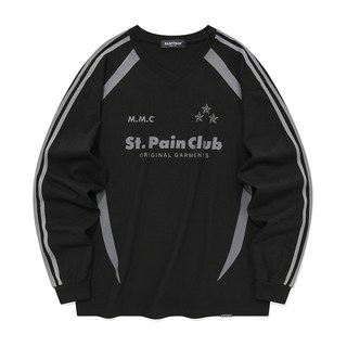 saintpain M M C 徽章線條長袖透氣長袖T恤, 黑色