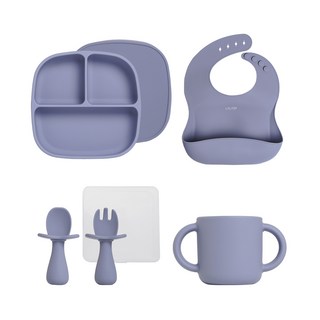 랄라비 아이주도 이유식 4종 세트, Lavender, 흡착식판 + 키즈 스푼포크세트 + 실리콘 컵 + 턱받이, 1세트