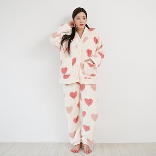 GLAM GONGGAM 女性可愛愛心睡眠睡衣長袖兩件式套裝