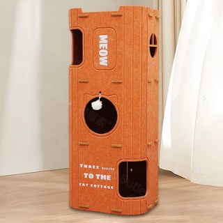 딩동펫 3층 펠트 숨숨집 캣타워, 오렌지, 1개