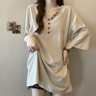 Elso 女性大尺碼寬鬆版短袖長版T恤