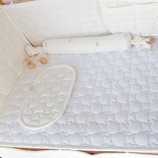 AiRabbit 嬰幼兒人造絲熊熊絎縫加厚雙面床墊 Petit Lapin Eco Bear 相容款, 奶油白 + 奶油象牙白, 1個