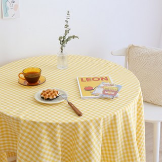 포홈 파스텔체크 테이블 협탁보, 옐로우, 90 x 140 cm, 1개