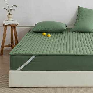 BAZAAR 馬卡龍四季固定鬆緊帶床墊, 深綠色