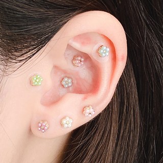 gelluna 女性用醫療鋼免穿耳洞耳環 耳針 耳朵裝飾 耳穴指壓 彩色 星星 蝴蝶結 水鑽 耳穴療法 耳穴 指壓貼紙 20入組 AC-06