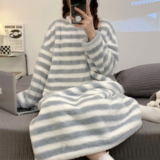 Cozytory 女款 Bonnie 條紋長袖連身睡裙