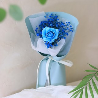 永生滿天星混搭單支香皂玫瑰花束, 混合色, 1個