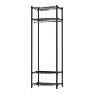 KI WISH 居家生活 無布套四層衣櫥架 附吊衣桿, 黑色, 4層