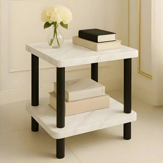 JUnBI 長方形邊桌 40 x 40 x 52cm, 白色大理石