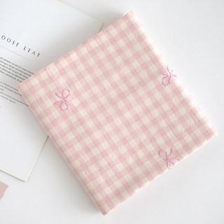 Lily Fabric 寬幅 公主蝴蝶結 柔軟麻花水洗棉 格紋蝴蝶結 刺繡布料, 1個, 粉紅色
