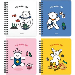 Pinkfoot OH! HAPPY DAY 小不點左翻線圈筆記本 4款一組, OH! HAPPY DAY 多色, 1組
