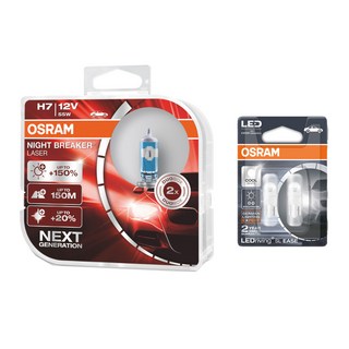 OSRAM 歐司朗 Night Breaker Laser H7 燈泡 2入 + LED T10 燈泡 2入 套組, 1套, 混合色