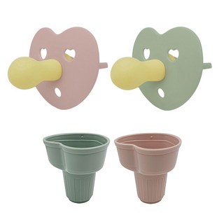 FROMISE 心形安撫奶嘴+奶嘴蓋 2入組, 奶嘴 Prim Rose+Desert Sage 奶嘴蓋 Green+Pink, 0個月以上, 1組