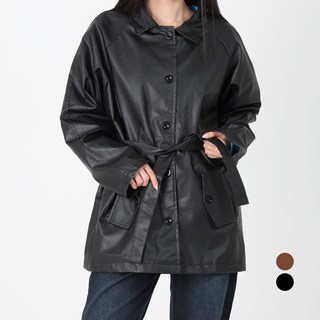 Dotif 女款素色短版風衣皮革夾克 O25FW1-A2194