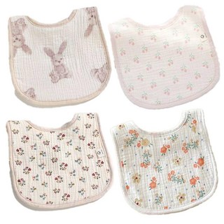 Luxury Baby 6層楊柳紗圍兜 基本款C套組 (兔子+鬱金香+花卉+花園), 4件, 1組, 兔子 + 鬱金香 + 碎花 + 花束