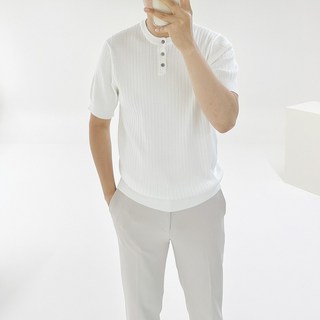 Adore Classic 男性West圓領三鈕扣亨利領羅紋春夏涼爽針織短袖T恤