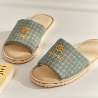 데코뷰 여성용 해피스마일 그린체크 실내화, 청록 + 옐로우 + 차콜, 1개