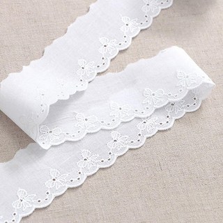 夏爾皮亞棉質刺繡蕾絲緞帶 180公分, 2個, 白色