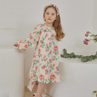 matildany 女童紫丁香Popo楊柳花卉圖案蝴蝶結棉質連身裙