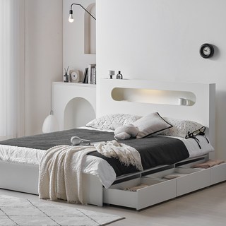 웰퍼니쳐 모화 LED 3단 수납형 침대프레임 단품 방문설치, 화이트