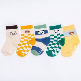 Wesox & Papamom 兒童格紋熊中筒襪5雙組