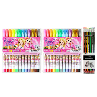 동아 소피루비 사인펜 12색 2p + 투코비 삼각 지우개 연필 SG-208 6종 x 2p, 혼합색상, 1세트