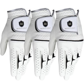 Marcia 男用全羊皮高爾夫手套 左手用, 3個, 白色